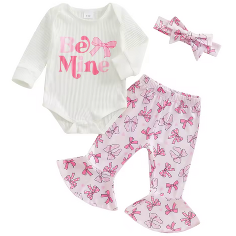 Be Mine Pink Valentine Bows Ribbed Outfit & Bow - PREORDER