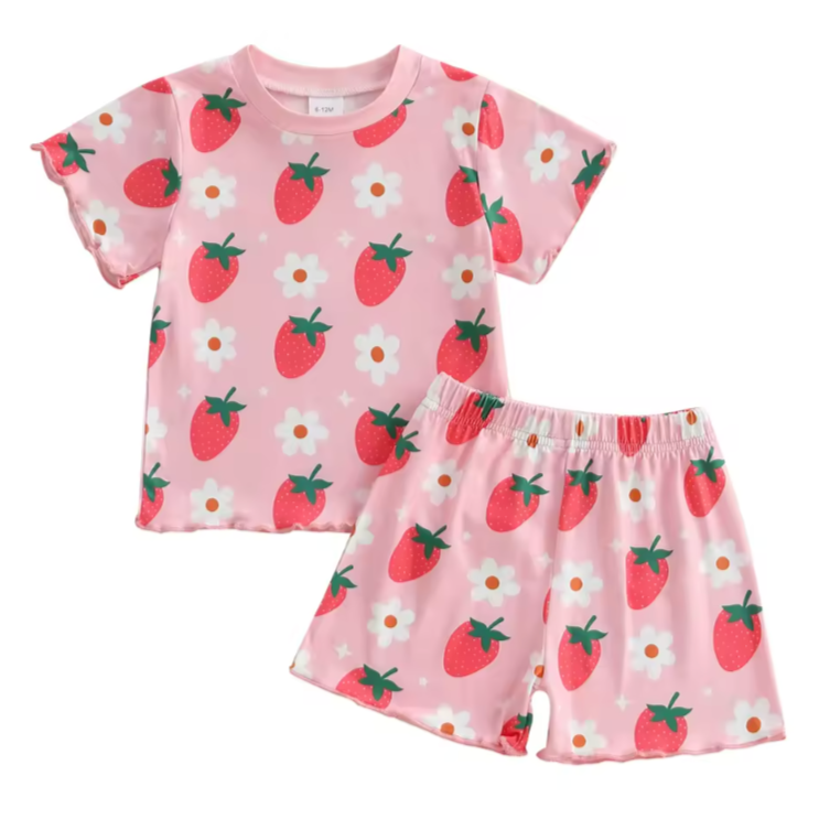 Strawberries & Daisies Ruffle Shorts Outfit - PREORDER