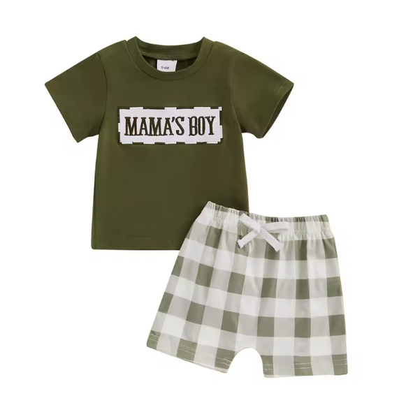 Mamas Boy Plaid Embroidered Outfits (3 Colors) - PREORDER