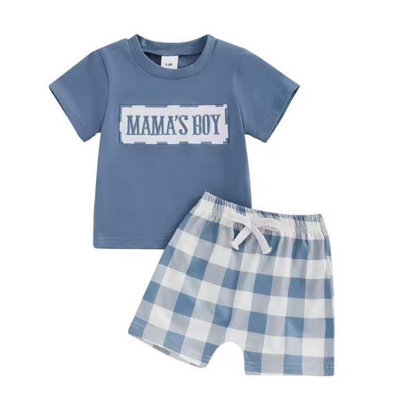 Mamas Boy Plaid Embroidered Outfits (3 Colors) - PREORDER