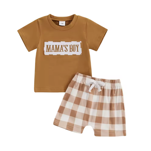 Mamas Boy Plaid Embroidered Outfits (3 Colors) - PREORDER