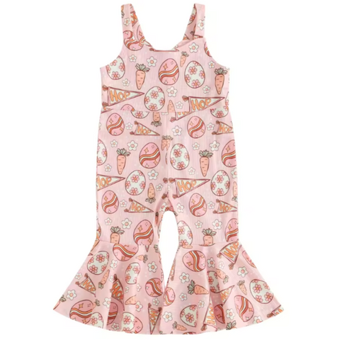 Groovy Hop Eggs & Carrots Ribbed Bells Romper - PREORDER