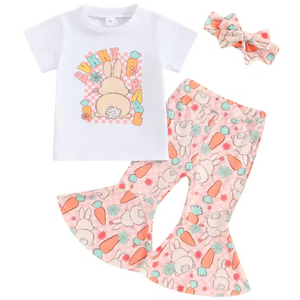 Bunny Babe Checkered Bunnies & Carrots Bells Outfit & Bow - PREORDER