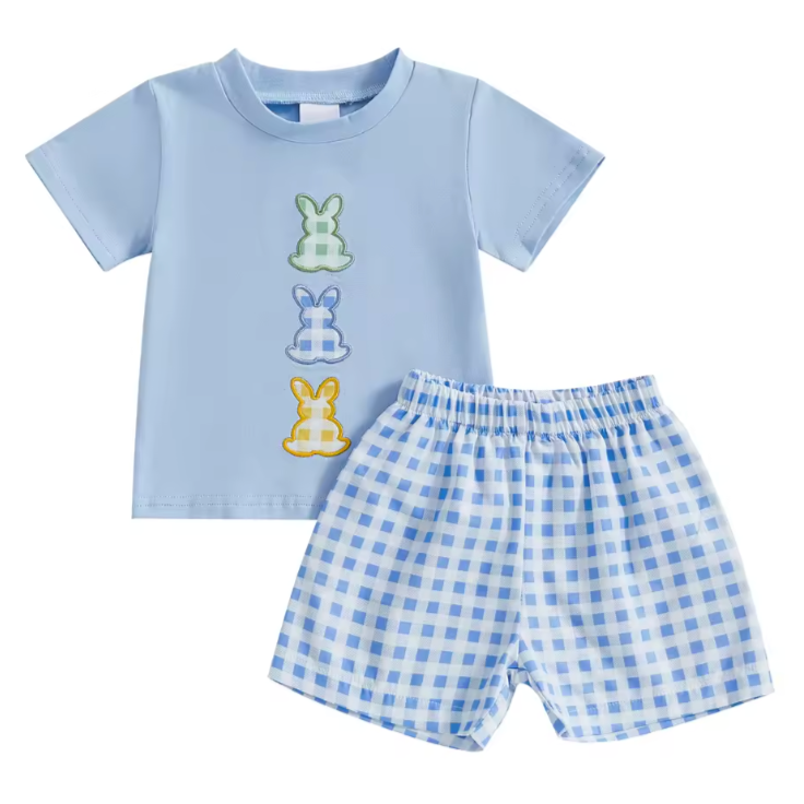 Checkered Easter Bunnies Shorts Outfit - PREORDER