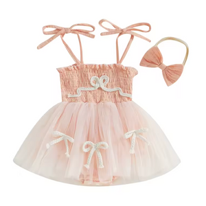 Ballerina Bows Tutu Romper Dress & Bow - PREORDER