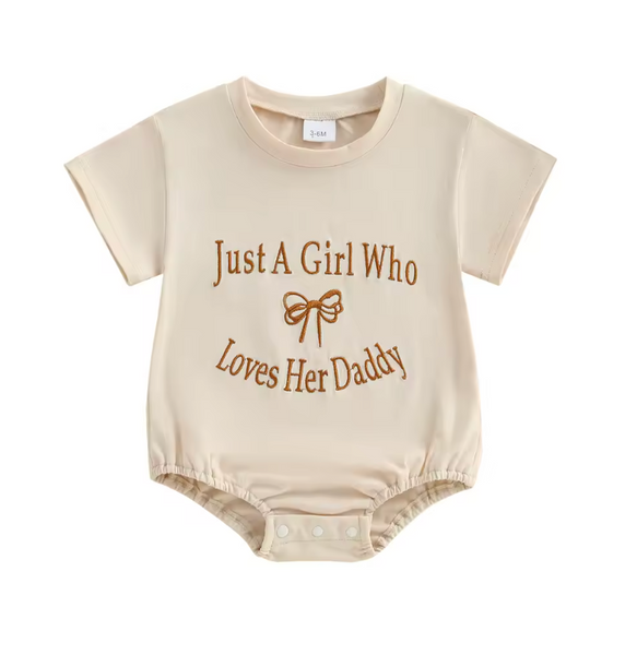 Just a girl who loves her Daddy Embroidered Rompers (3 Colors) - PREORDER