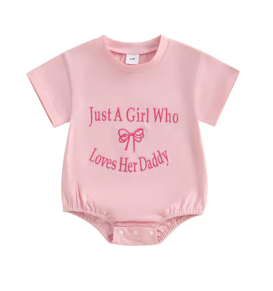 Just a girl who loves her Daddy Embroidered Rompers (3 Colors) - PREORDER