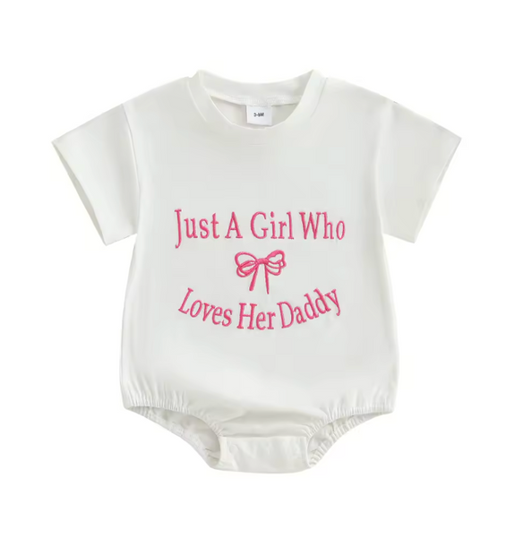 Just a girl who loves her Daddy Embroidered Rompers (3 Colors) - PREORDER