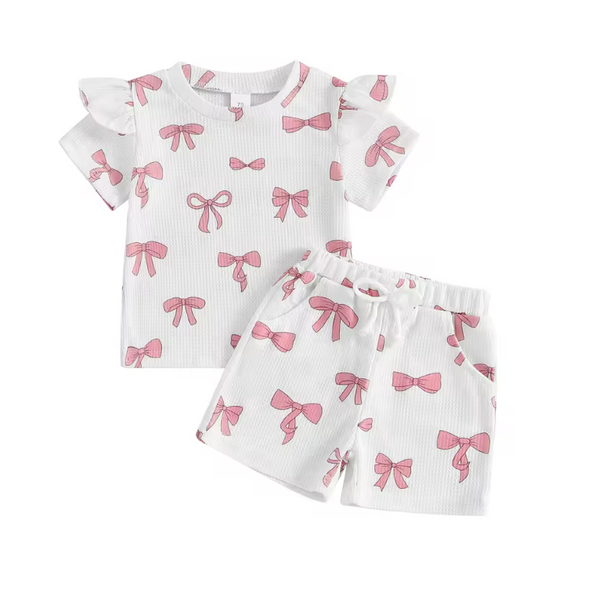 Pretty Pink Bows Waffle Outfits (2 Styles) - PREORDER