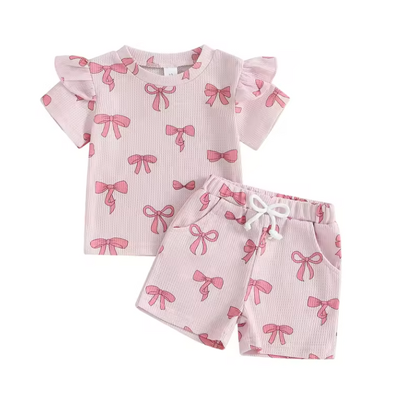 Pretty Pink Bows Waffle Outfits (2 Styles) - PREORDER