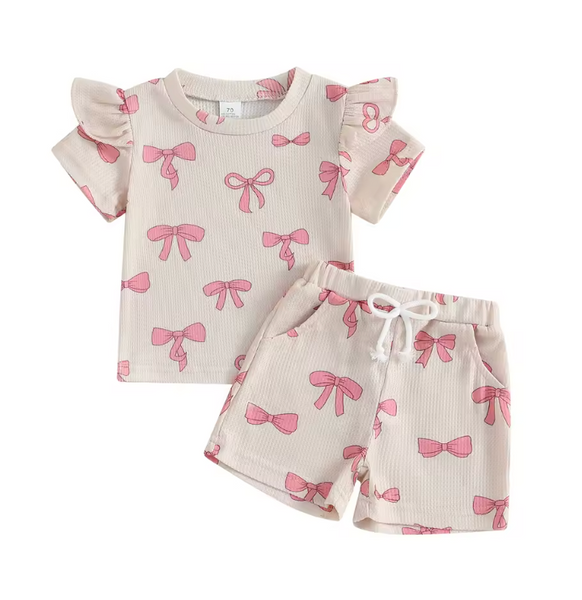 Pretty Pink Bows Waffle Outfits (2 Styles) - PREORDER