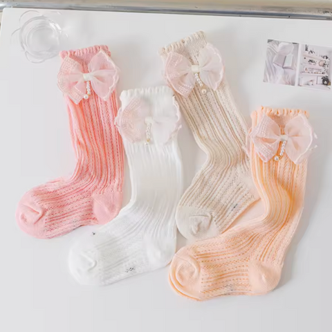 Spring Pearl Bow Socks (4 Colors) - PREORDER