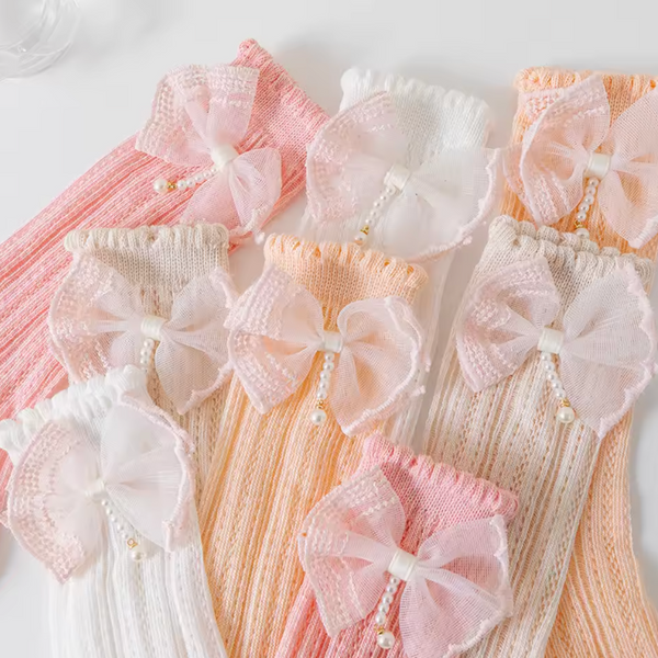 Spring Pearl Bow Socks (4 Colors) - PREORDER