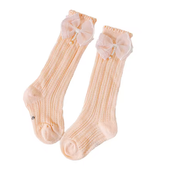 Spring Pearl Bow Socks (4 Colors) - PREORDER