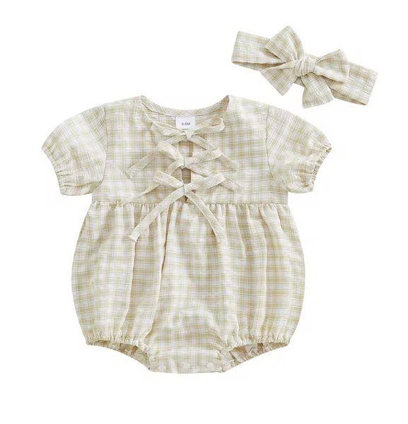 Plaid Tie Rompers & Bows (3 Colors) - PREORDER