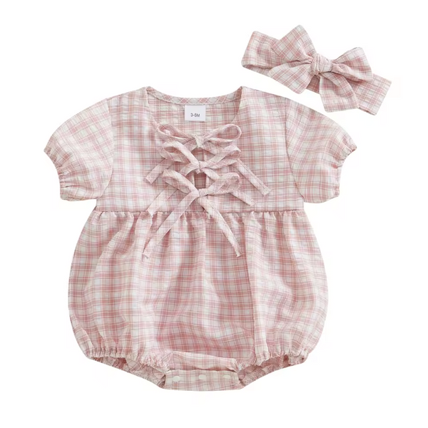 Plaid Tie Rompers & Bows (3 Colors) - PREORDER