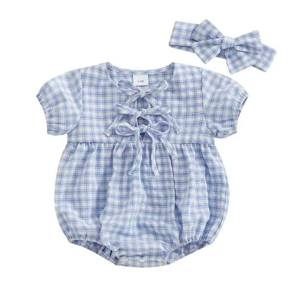 Plaid Tie Rompers & Bows (3 Colors) - PREORDER