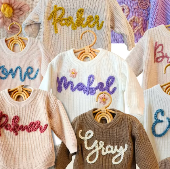 Yarn *CUSTOM* Name Solid Knit Rompers (10 Romper Colors, 60 Yarn Colors)