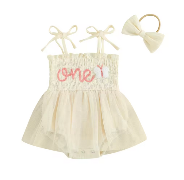 ONE Butterfly Tutu Romper Dress & Bow (3 Colors) - PREORDER