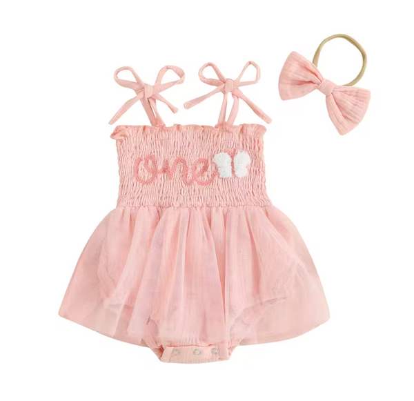 ONE Butterfly Tutu Romper Dress & Bow (3 Colors) - PREORDER