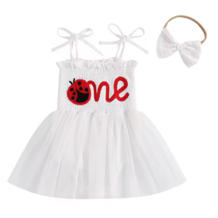 ONE Ladybug Tutu Romper Dress & Bow - PREORDER