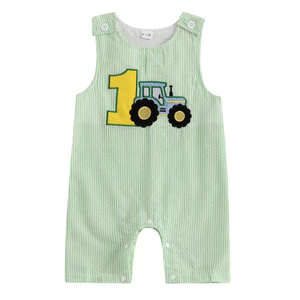 Striped ONE Tractor Romper - PREORDER