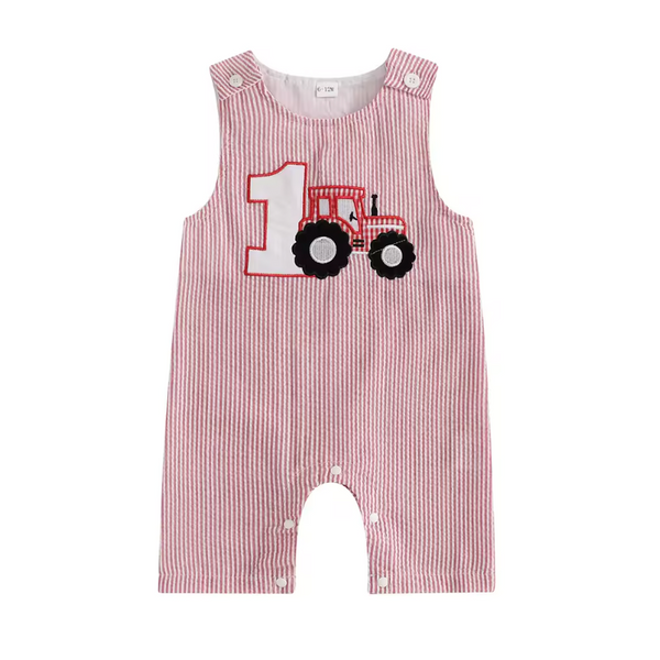 Striped ONE Tractor Romper - PREORDER