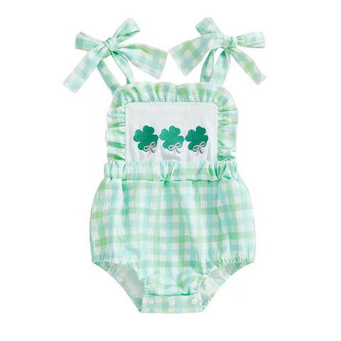 Three Clovers Embroidered Romper - PREORDER