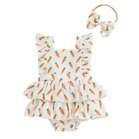 Carrots Ruffles Romper & Bow - PREORDER