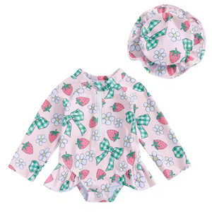 Strawberries Daisies & Plaid Bows Swimsuits (2 Styles) - PREORDER