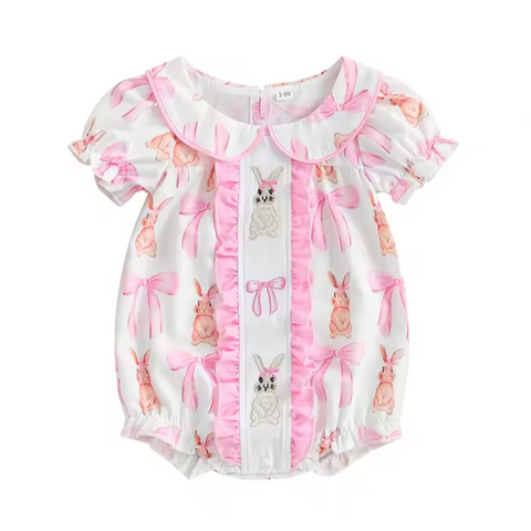 Smocked Bunnies & Bows Embroidered Romper - PREORDER