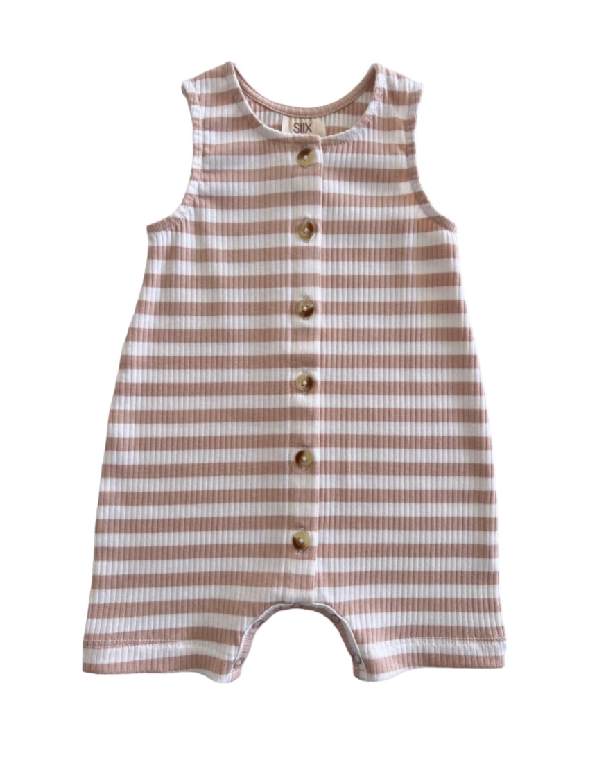 Ribbed Tank Button Shortie Romper | Cream Stripes - PREORDER