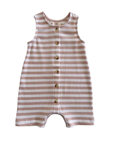 Ribbed Tank Button Shortie Romper | Cream Stripes - PREORDER