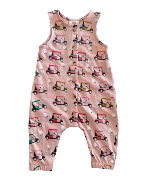 Tank Button Pants Romper | Pink Golf Cart - PREORDER