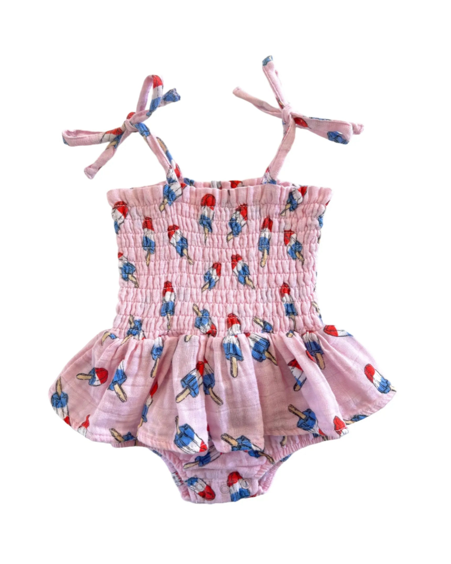Bubble w/ Skirt Romper | Pink Red, White & Blue Popsicle - PREORDER