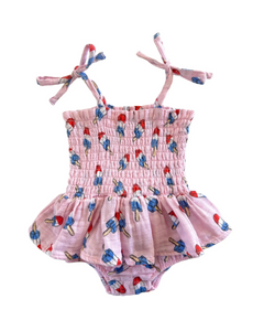 Bubble w/ Skirt Romper | Pink Red, White & Blue Popsicle - PREORDER