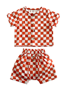 Checkerboard Finley Top & Shorts Set | Tangerine - PREORDER
