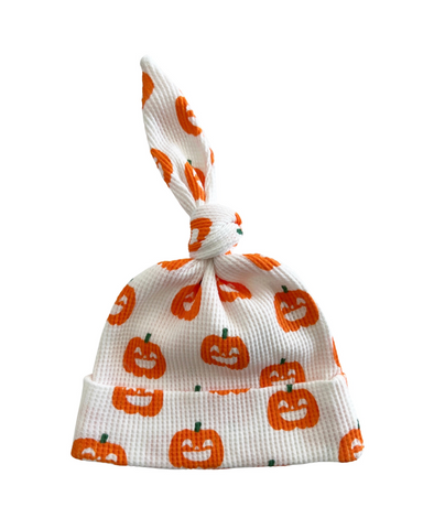 Waffle Knot Beanie | White Jack-O-Lantern - PREORDER