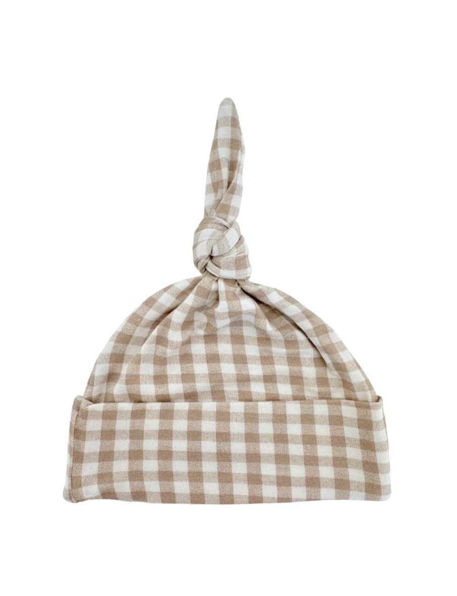 Knot Beanie | Tan Gingham - PREORDER