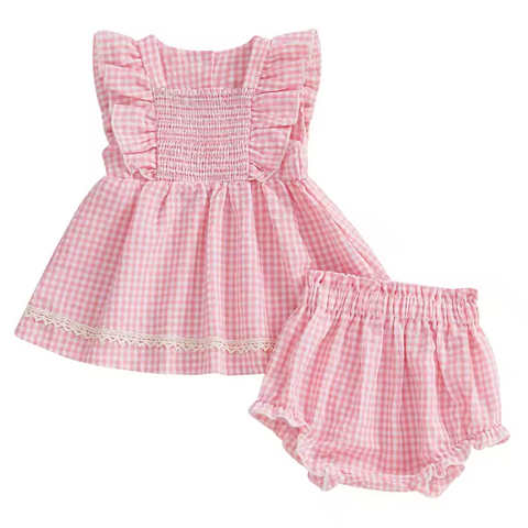 Ruffle Tank & Shorts Set | Pink Gingham - PREORDER