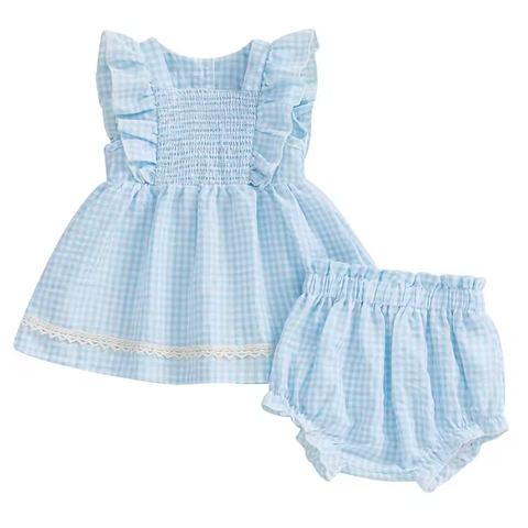 Ruffle Tank & Shorts Set | Blue Gingham - PREORDER