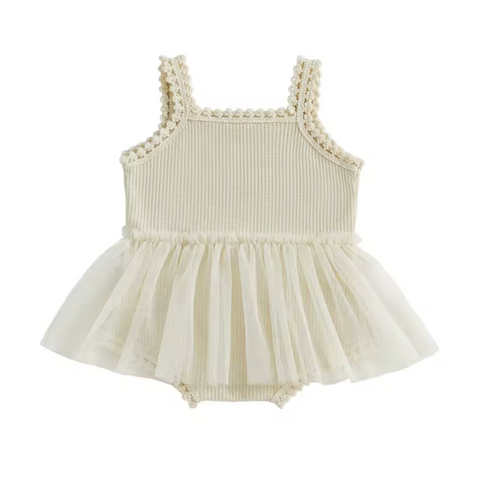 Waffle Tutu Romper | Beige - PREORDER