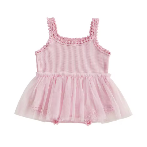 Waffle Tutu Romper | Pink - PREORDER