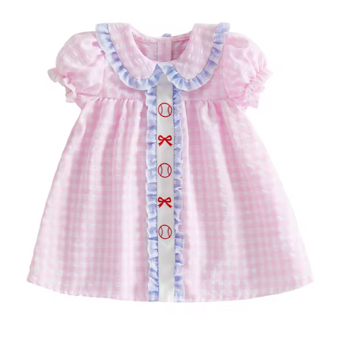 Smocked Collar Ruffle Dress | Baseballs & Bows - PREORDER