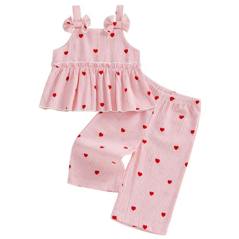 Ruffle Tank & Pants Set | Striped Red Hearts - PREORDER