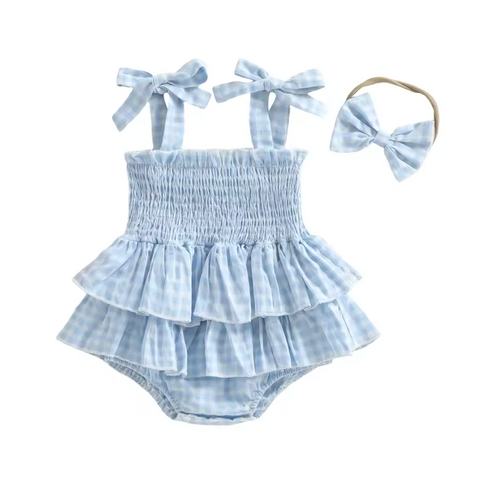 Bubble w/ Skirt Romper | Blue Gingham - PREORDER