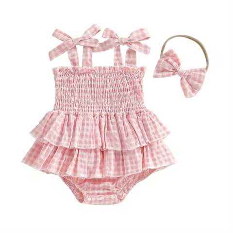 Bubble w/ Skirt Romper | Pink Gingham - PREORDER