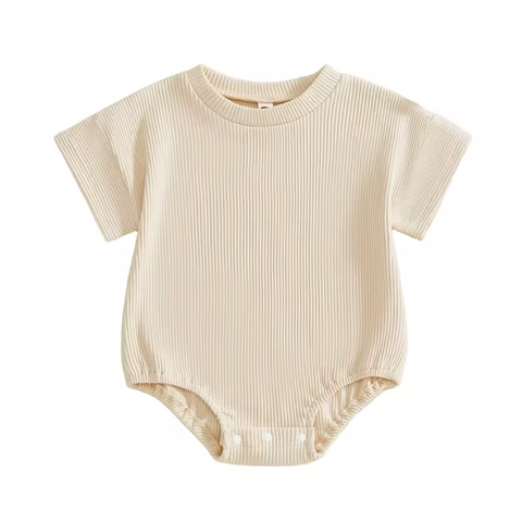 Ribbed Bubble Romper | Beige - PREORDER
