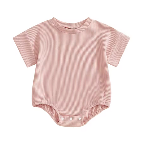 Ribbed Bubble Romper | Pink - PREORDER
