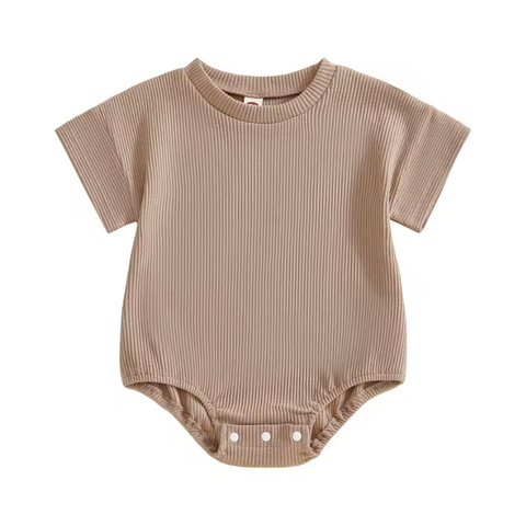 Ribbed Bubble Romper | Brown - PREORDER